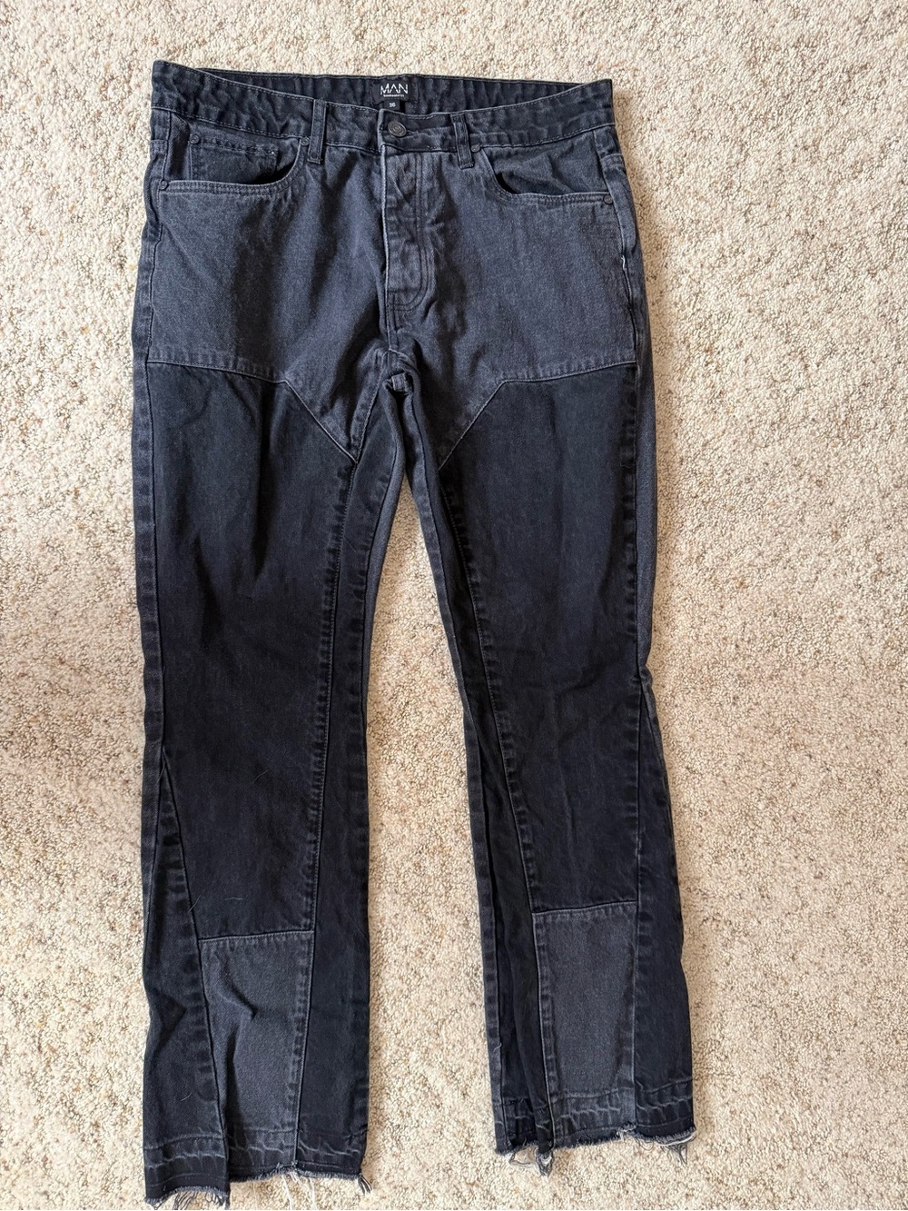 Boohoo Men’s Black Patchwork Straight Jeans